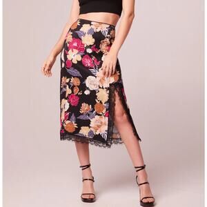 Band of the Free Lilou Floral Lace Slip Midi Skirt Black Multi Womens Size M NWT